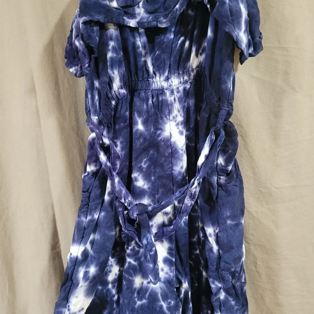 Justice Girls size small 7/8 blue tie dye Flounce Top tank capri Jumpsuit